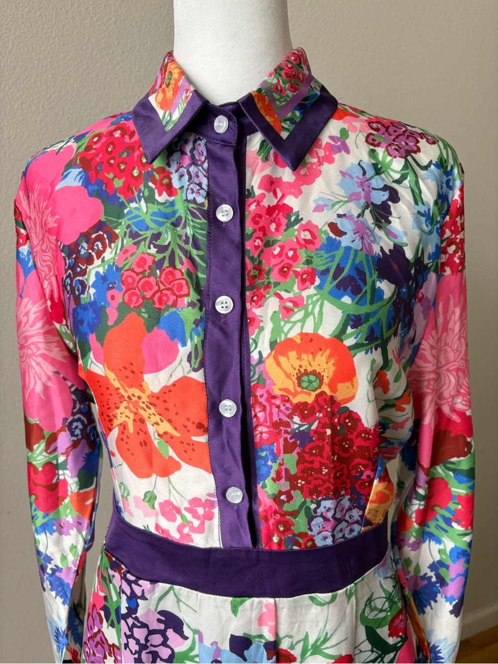 Dalia MacPhee 3/4-Sleeve Floral Shirt Dress Size L NWOT - Picture 2 of 8